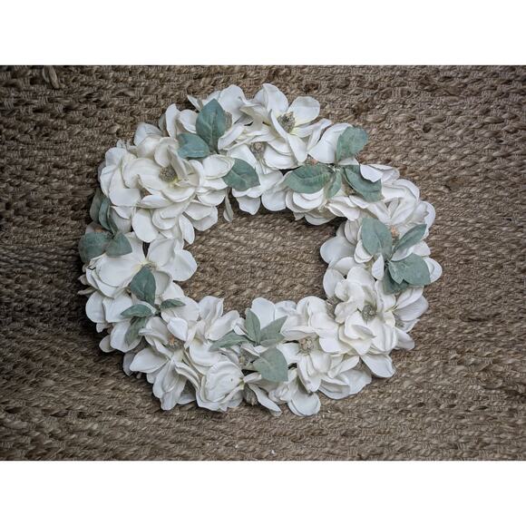 White Floral Spring Wreath Green Leaves Easter Holiday 26" Front Door Porch - Picture 2 of 9